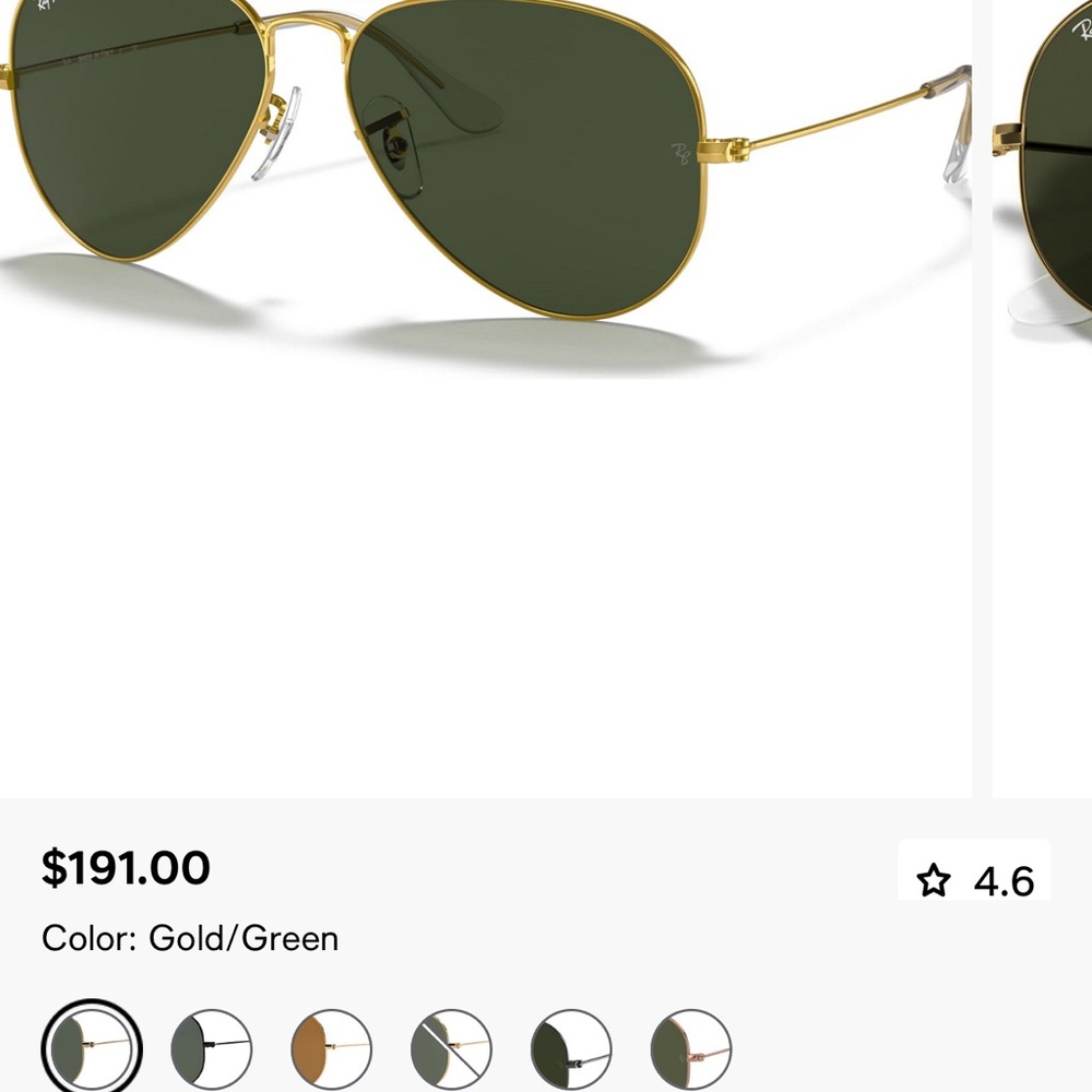 Ray-Ban Gold and Green Aviator Sunglasses